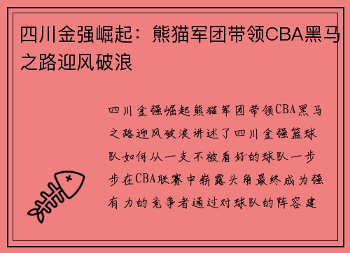 四川金强崛起：熊猫军团带领CBA黑马之路迎风破浪